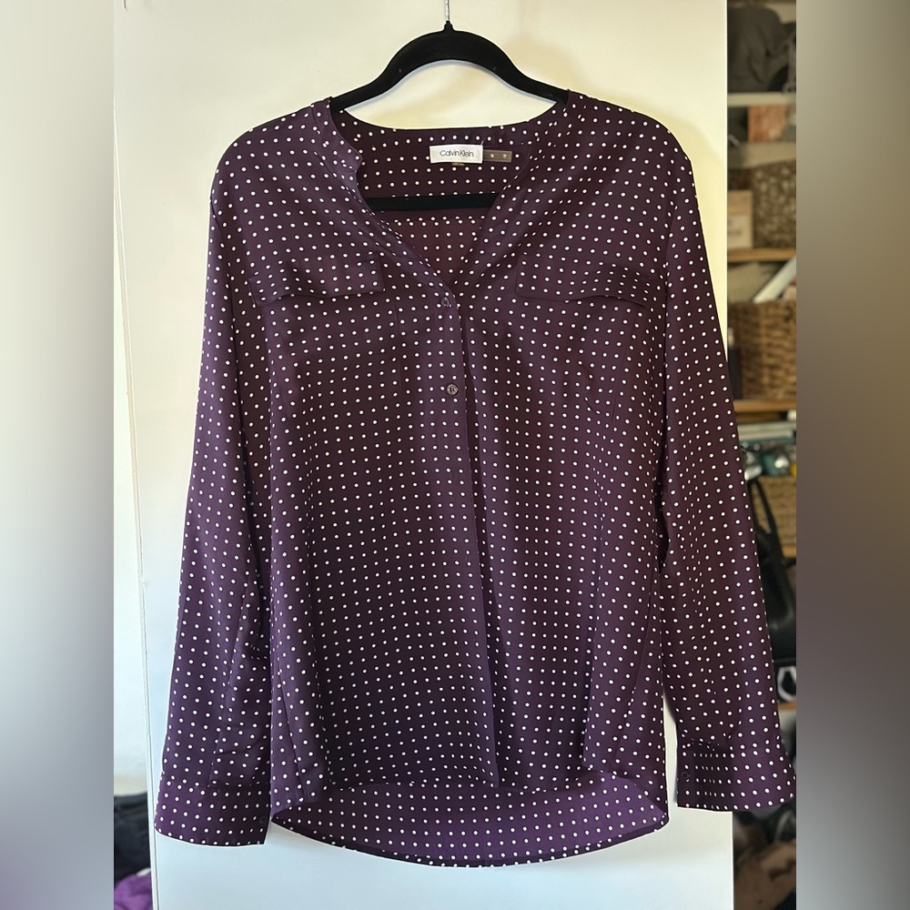 Calvin Klein Plum Polka Dot Blouse. Medium chest 38” L 24”